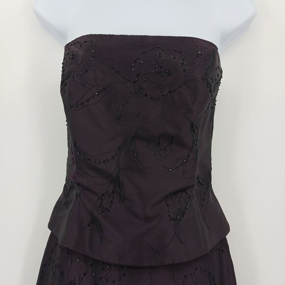 VTG Ann Taylor Purple Silk Strapless Embroidered Satin 2 PC Gown Beaded 0P - Picture 3 of 16
